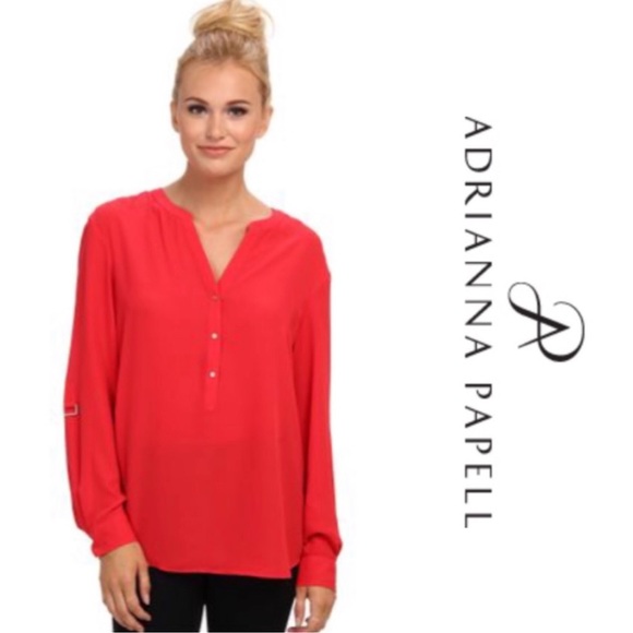 Adrianna Papell Tops - NWOT Adrianna Papell Red Henley top size large
